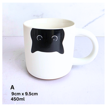 Load image into Gallery viewer, Two mugs with cat designs on a white surface, featuring the Leaferie and Olivier Seven logos.