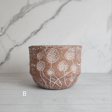 Load image into Gallery viewer, The Leaferie Mona Terracotta pot. front viiew. design B