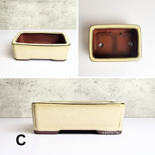 Load image into Gallery viewer, The Leaferie Petit Bonsai Series 9. rectangular bonsai pot. ceramic and 3 colours. front view of design C