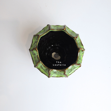 Load image into Gallery viewer, The Leaferie Tova pot. green ceramic pot with groves. top view