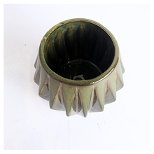 Load image into Gallery viewer, Leaferie Virelle ceramic pot with geometric pattern on a white background, featuring the brand 'LEAFAERIE'.