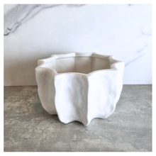Load image into Gallery viewer, Cress White ceramic planter on a gray surface with 'LEAFAERIE'