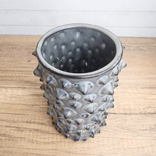 Load image into Gallery viewer, The Leaferie Nhu Tall grey flowerpot with spikes. ceramic material