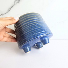 Load image into Gallery viewer, The Leaferie Viola blue ceramic pot with leg