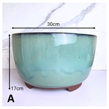 Load image into Gallery viewer, Teal ceramic bonsai pot with 'Bonsai 88' text on a white background, featuring the Leaferie brand.