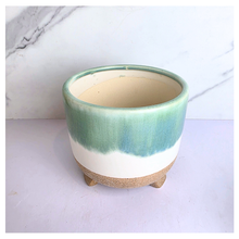 Load image into Gallery viewer, Lumea Ceramic planter with green and beige gradient on a marble background, featuring the brand 'LEAFERIE'.
