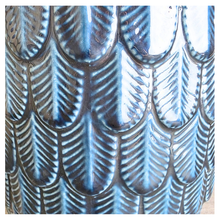 Load image into Gallery viewer, Quince Blue textured planter with 'Quince' text and 'LEAFERIE' branding on a light background