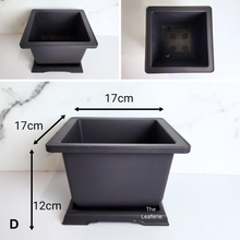 Load image into Gallery viewer, The Leaferie plastic Bonsai pots with trays. rectangular and square shape. Black Colour