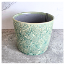Load image into Gallery viewer, The Leaferie Freya flowerpot green and red floral pot. ceramic material