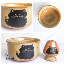 Load image into Gallery viewer, Collage of ceramic matcha sets with various designs and a Leaferie logo.