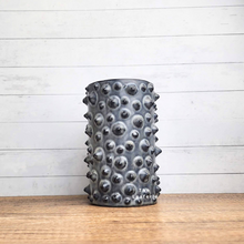 Load image into Gallery viewer, The Leaferie Nhu Tall grey flowerpot with spikes. ceramic material
