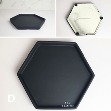 Load image into Gallery viewer, The Leaferie hexagon ceramic trays . 4 colours, black, grey, gold and black. and 3 sizes. front view of colour D Black