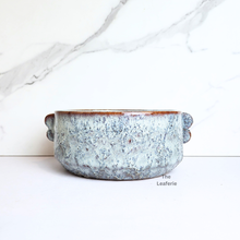 Load image into Gallery viewer, The Leaferie Indie blue shallow ceramic flowerpot