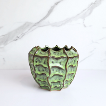Load image into Gallery viewer, The Leaferie Tova pot. green ceramic pot with groves. front view