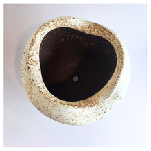 Load image into Gallery viewer, Raku ceramic vase with gold and blue glaze on a white background, featuring the Leaferie brand.