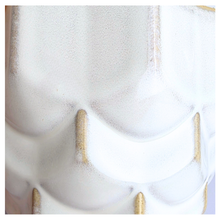 Load image into Gallery viewer, Dove White ceramic planter with gold accents on a light gray background, featuring the Leaferie brand.