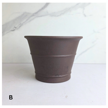 Load image into Gallery viewer, 'LEAFERIE Bonsai 100'. One pot is pale yellow and the other is dark brown. Zisha material