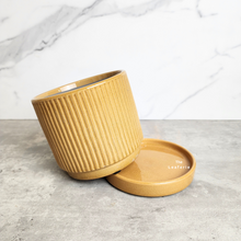 Load image into Gallery viewer, The Leaferie Madigan yellow flowerpot with matching tray. ceramic material