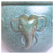 Load image into Gallery viewer, Arden Teal ceramic pot with elephant design on a light gray background, LEAFERIE . fish bowl . no drainage