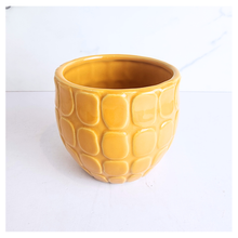 Load image into Gallery viewer, Melka Yellow textured planter with 'LEAFAERIE' branding on a white background