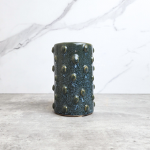 Load image into Gallery viewer, The Leaferie Malia Tall flowerpot. blue colour with bumps. ceramic material