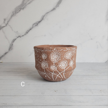 Load image into Gallery viewer, The Leaferie Mona Terracotta pot. front viiew. design C