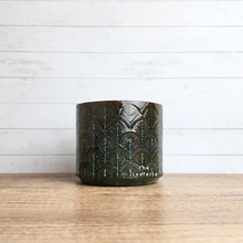 Load image into Gallery viewer, The Leaferie ZInnovia black pot with leaf print. ceramic