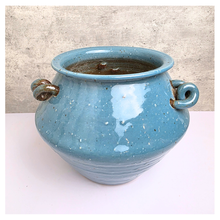 Load image into Gallery viewer, Koji Leafeire signature Blue ceramic pot with handles. Ceramic material