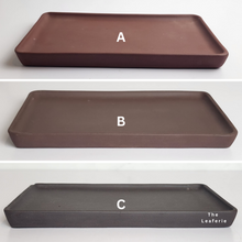 Load image into Gallery viewer, The Leaferie Rectangular tray for bonsai pot. 3 colours . Front view of all 3 colours