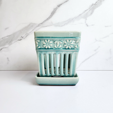 Load image into Gallery viewer, The Leaferie Leia Orchid pot with tray. Ceramic material. green and white colour