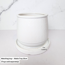 Load image into Gallery viewer, The Leaferie Nordman white ceramic pot with small imprinted design.