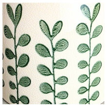 Load image into Gallery viewer, Marvelle Ceramic planter with green leaf pattern on a gray surface, branded 'LEAFAERIE'.
