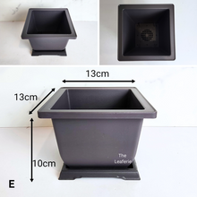 Load image into Gallery viewer, The Leaferie plastic Bonsai pots with trays. rectangular and square shape. Black Colour