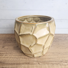 Load image into Gallery viewer, The Leaferie Thalia pot. yellowish ceramic pot with geometric shape.