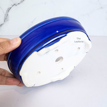 Load image into Gallery viewer, The Leaferie Bonsai series 63 Oval bonsai pot. ceramic material. green, blue and white colour