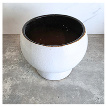 Load image into Gallery viewer, Olea Two ceramic pots with speckled purple glaze and white finish on a marble surface, featuring the Leaferie brand.