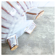 Load image into Gallery viewer, Jace Ceramic planter with striped design on a marble surface, featuring the brand 'LEAFERIE'.