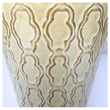 Load image into Gallery viewer, Vionna Beige ceramic pot with decorative patterns on a white surface, branded 'LEAFERIE'.