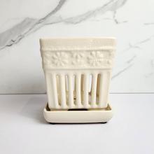 Load image into Gallery viewer, The Leaferie Leia Orchid pot with tray. Ceramic material. green and white colour