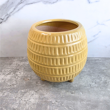 Load image into Gallery viewer, The Leaferie Adira Flowerpot. yellow ceramic pot with legs.
