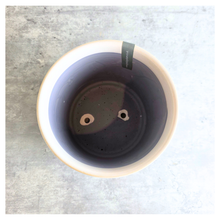 Load image into Gallery viewer, Otis White ceramic planter with floral patterns on a gray surface, featuring the LEAFERIE brand.