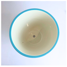Load image into Gallery viewer, Leaferie Avelin flowerpot. white with blue trim ceramioc pot.