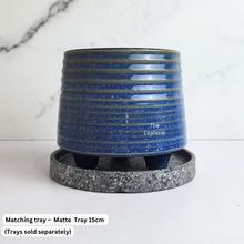 Load image into Gallery viewer, The Leaferie Viola blue ceramic pot with leg