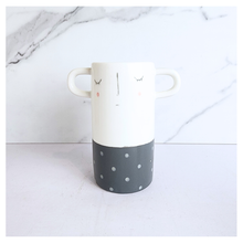 Load image into Gallery viewer, Dorei Two pots with polka dot and striped design on a marble background, featuring the LEAFERIE brand.