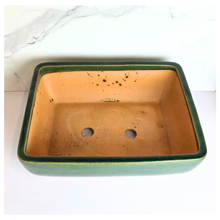 Load image into Gallery viewer, Bonsai 92 Rectangular Two green ceramic bonsai pots with 'Leaferie' branding on a white background.