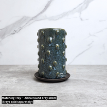 Load image into Gallery viewer, The Leaferie Malia Tall flowerpot. blue colour with bumps. ceramic material