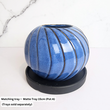Load image into Gallery viewer, The Leaferie Moreno blue round pot. 2 sizes ceramic pot