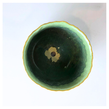 Load image into Gallery viewer, Pistachio Leaferie Green ceramic planter with gold accents on a white background, featuring the Leaferie brand