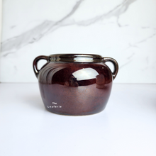 Load image into Gallery viewer, The Leaferie Campbell dark maroon flowerpot with ears. ceramic material