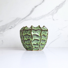 Load image into Gallery viewer, The Leaferie Tova pot. green ceramic pot with groves. front view